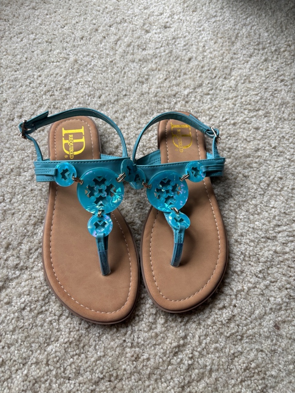 Bright Teal Women's T-Strap Sandals - D by Designer *never worn*